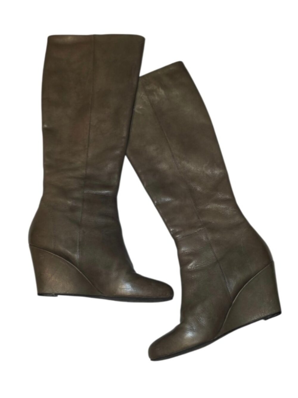 Via Spiga Leather Boots Tall Brown Wedge Heel Zipper Womens 7M Quiet Luxury